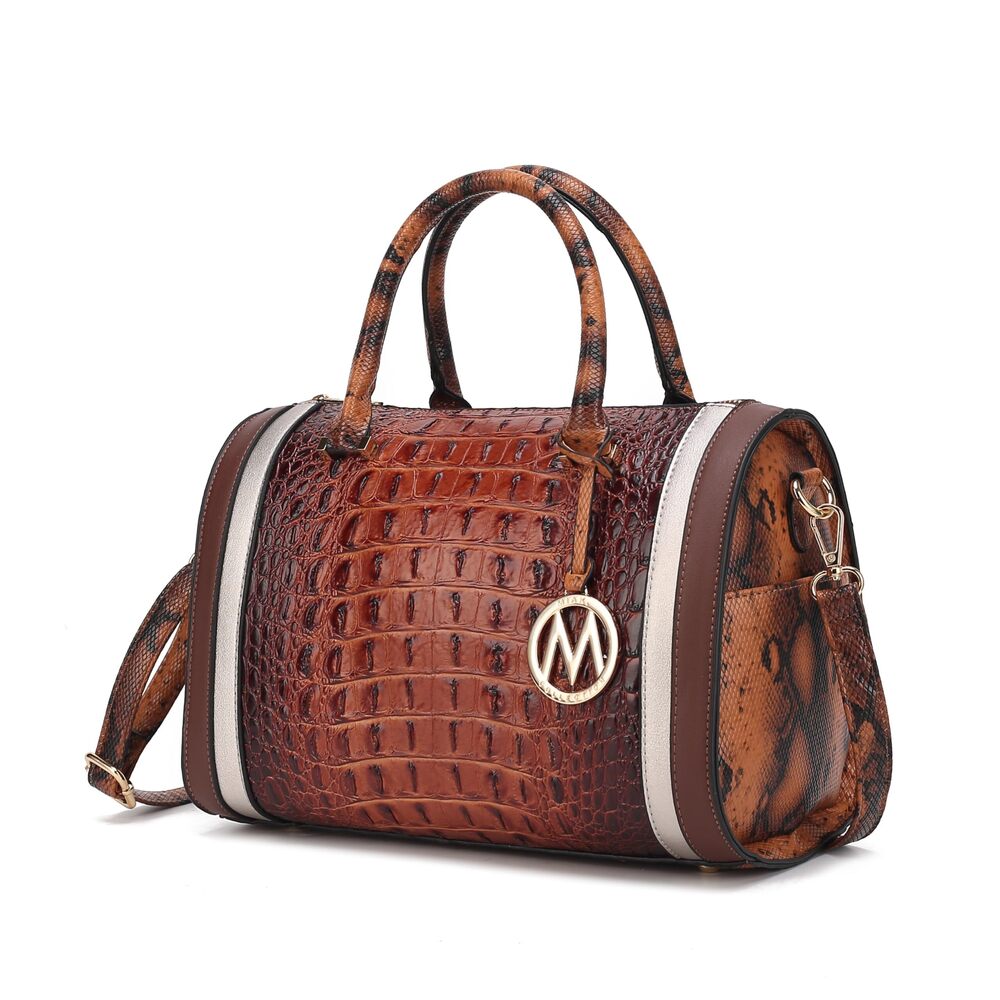 8118 Satchel Bag , Crocodile Embossed Vegan Leather Top-Handles Crossbody